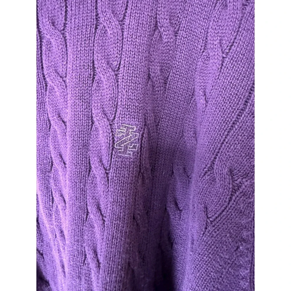 Izod Quarter Zip Men's Purple Cable‎ Knot Mock Neck Long Sleeve Sweater Large